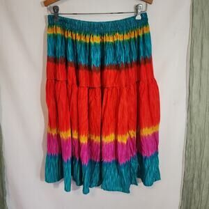 Festive Blue Red Yellow Elastic Waist Flared A-line Knee Length Skirt Size 16W